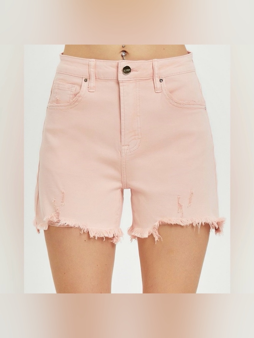 RISEN RDS1335 SOFT PINK High Rise Distressed Shorts